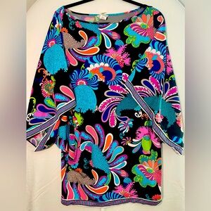 Trina Turk Women's M Swim Coverup Tunic Blouse Kimono Sleeve Floral Hippie Retro